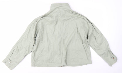 New Look Women Green Cotton Basic Jacket Size 20 Casual Twill Zip-Up