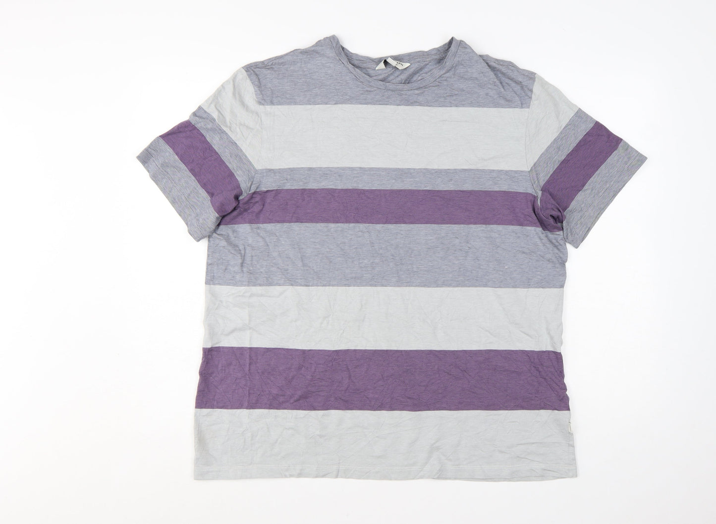 Marks and Spencer Autograph Men's Grey & Purple Striped Cotton T-Shirt XL