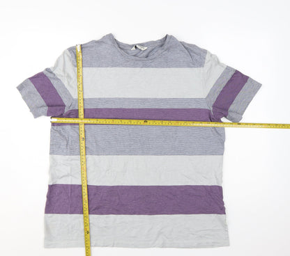 Marks and Spencer Autograph Men's Grey & Purple Striped Cotton T-Shirt XL