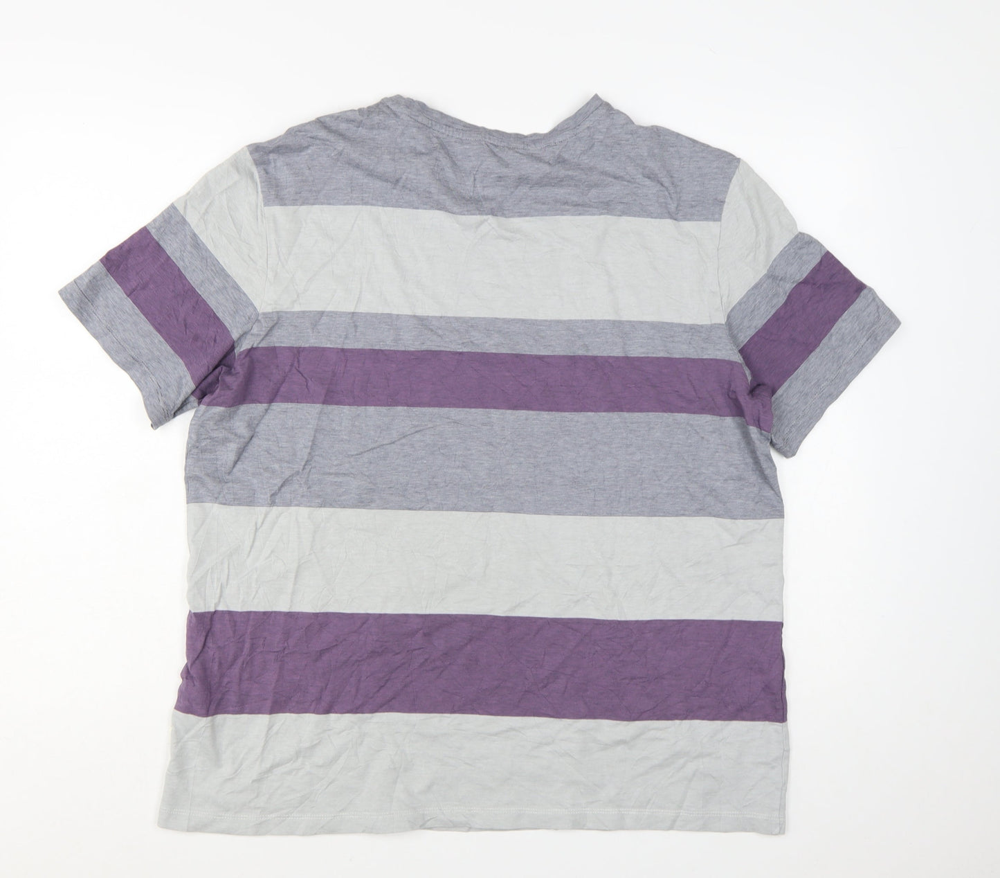 Marks and Spencer Autograph Men's Grey & Purple Striped Cotton T-Shirt XL