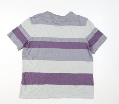 Marks and Spencer Autograph Men's Grey & Purple Striped Cotton T-Shirt XL
