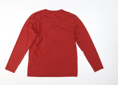 Rohan Men's Red V-Neck Long Sleeve Cotton T-Shirt Size S