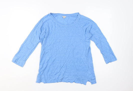 Jigsaw Women Blue Linen 3/4 Sleeve Basic T-Shirt M