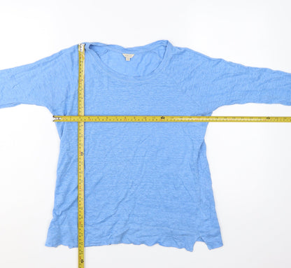 Jigsaw Women Blue Linen 3/4 Sleeve Basic T-Shirt M