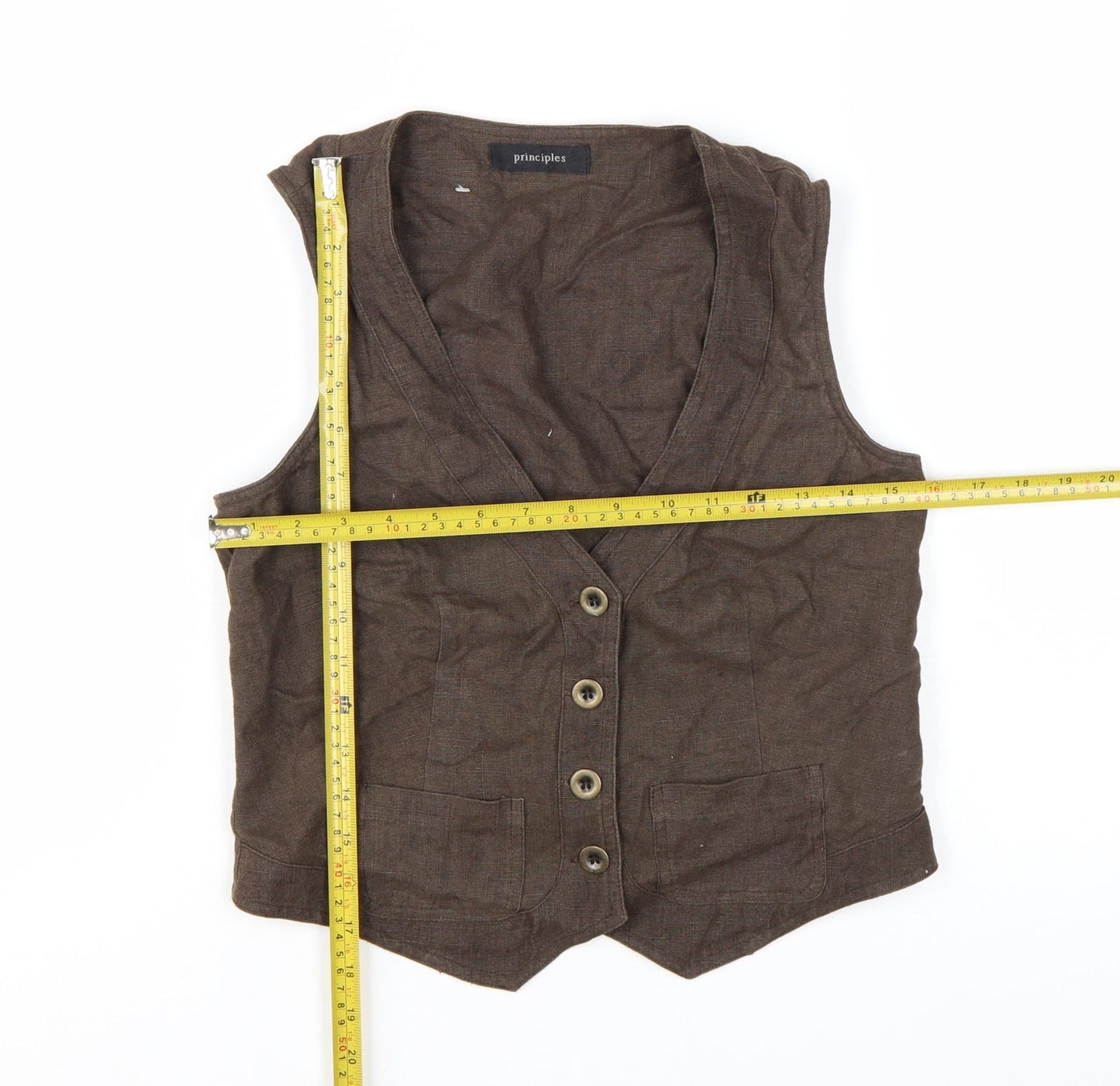 Principles Women's Brown Ramie Sleeveless Waistcoat Size 10