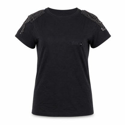 Zara Women Black Basic Beaded Shoulder Short Sleeve T-Shirt M