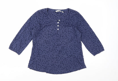 FatFace Womens Blue Floral 3/4 Sleeve Cotton Button-Up Top Size 12