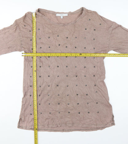 Next Women Beige Beaded Star Long Sleeve Jersey Top Size 8