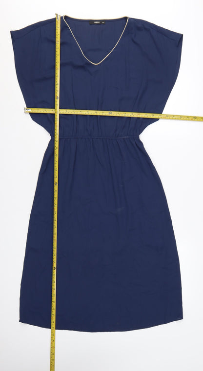 Oasis Women Blue V-Neck Shift Dress Size 8 Knee Length Lightweight
