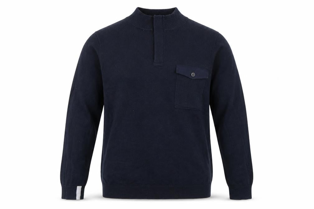 White Stuff Men's Blue 2XL Half Zip High Neck Cotton Jumper
