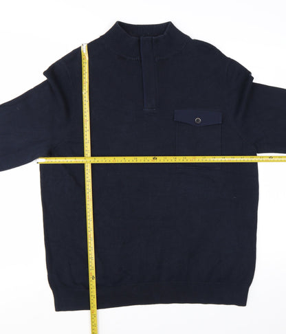 White Stuff Men's Blue 2XL Half Zip High Neck Cotton Jumper