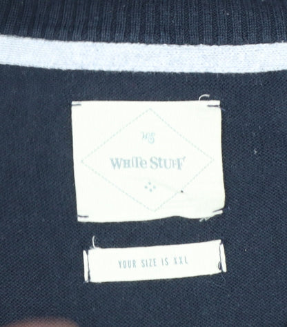 White Stuff Men's Blue 2XL Half Zip High Neck Cotton Jumper