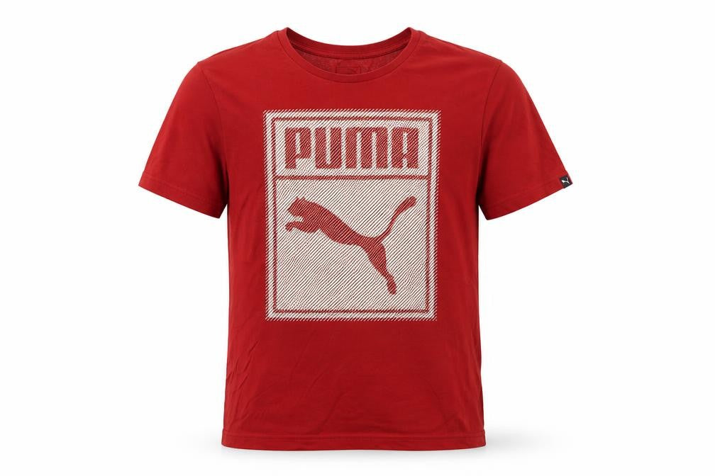 Front view of Puma Men's Red Crew Neck Graphic Sports Cotton T-Shirt M