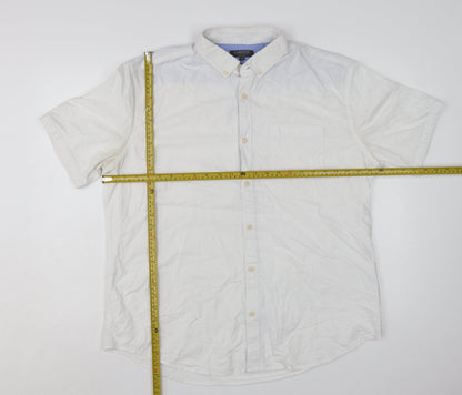 Marks and Spencer Men's White Cotton Short Sleeve Button-Up Shirt XL