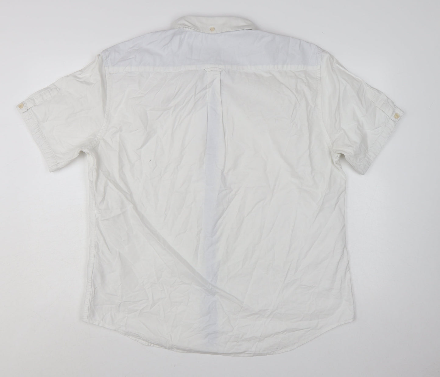 Marks and Spencer Men's White Cotton Short Sleeve Button-Up Shirt XL