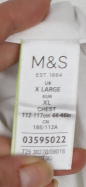 Marks and Spencer Men's White Cotton Short Sleeve Button-Up Shirt XL