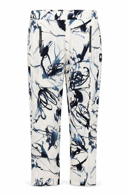 NU Denmark Womens White Blue Abstract Print Trousers Size 12