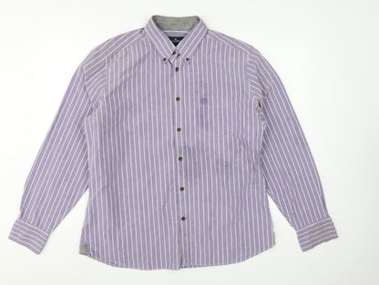 Marks and Spencer Blue Harbour Men's Purple Striped Slim Fit Long Sleeve Cotton Shirt Size L