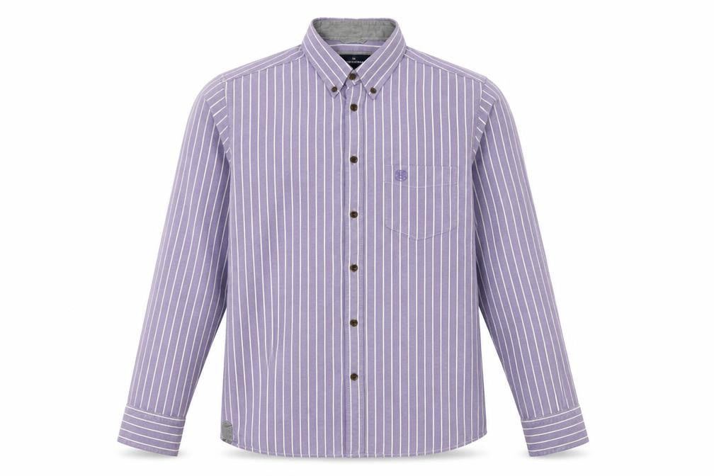 Marks & Spencer Blue Harbour Men's Purple Striped Slim Fit Long Sleeve Cotton Shirt Size L