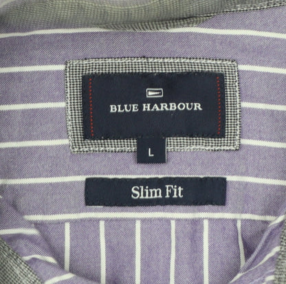 Marks and Spencer Blue Harbour Men's Purple Striped Slim Fit Long Sleeve Cotton Shirt Size L