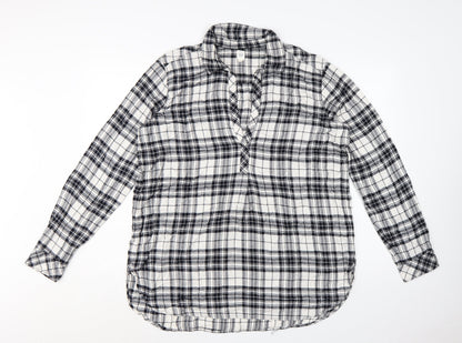 GAP Womens Black Plaid Long Sleeve Rayon Button-Up Shirt Size L