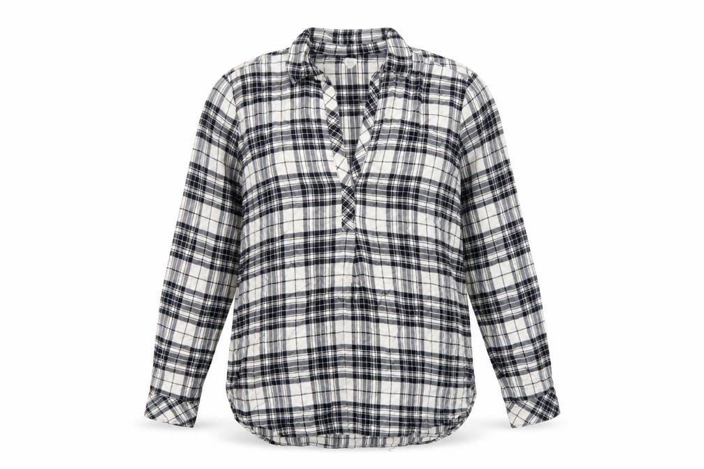 GAP Womens Black Plaid Long Sleeve Rayon Button-Up Shirt Size L