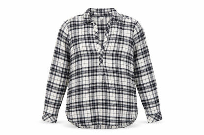 GAP Womens Black Plaid Long Sleeve Rayon Button-Up Shirt Size L
