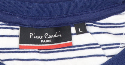 Pierre Cardin Men’s Blue Striped Crew Neck Cotton T-Shirt Size L