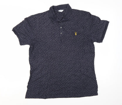 Next Men’s Blue Polka Dot Cotton Polo Shirt Size Large