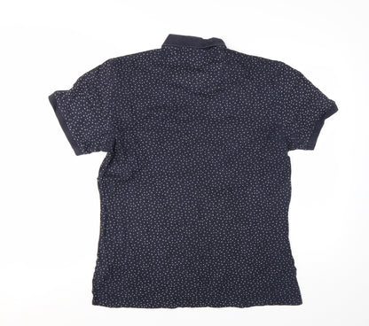 Next Men’s Blue Polka Dot Cotton Polo Shirt Size Large