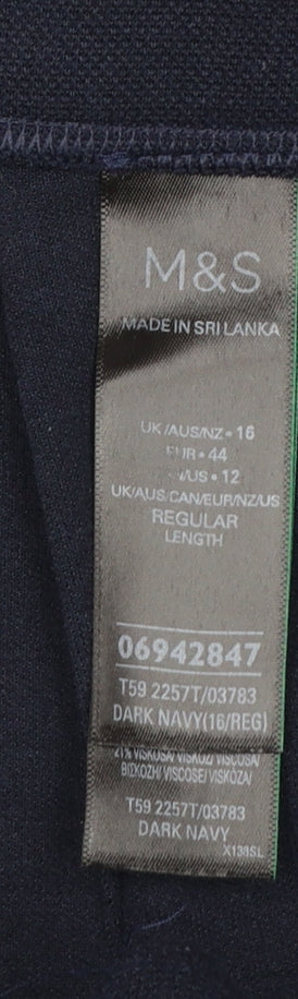 Marks and Spencer Women's Blue Wide-Leg Cropped Trousers Size 16