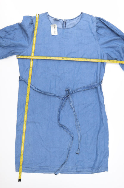Donatella Women's Blue Knee Length Shift Dress Size 18 Belted Denim Style