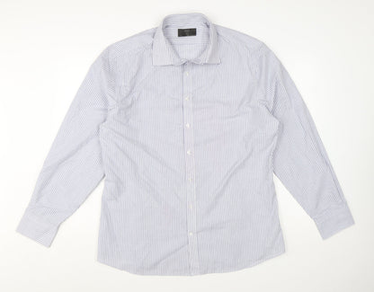 Marks and Spencer Men’s Blue Striped Slim Fit 17.5in Dress Shirt