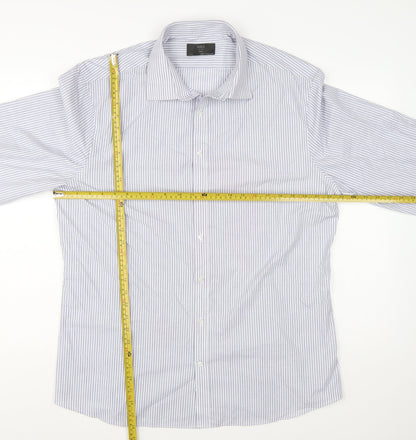 Marks and Spencer Men’s Blue Striped Slim Fit 17.5in Dress Shirt