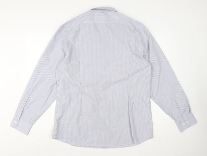 Marks and Spencer Men’s Blue Striped Slim Fit 17.5in Dress Shirt