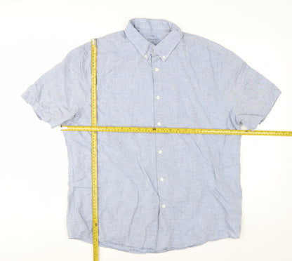 Marks and Spencer Men's Blue Linen Blend Short Sleeve Shirt XL Regular Fit