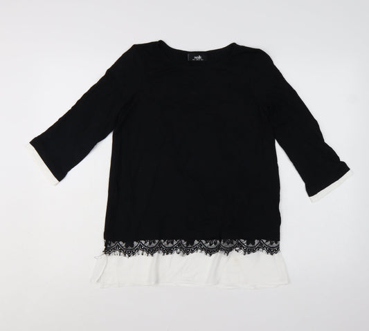 Wallis Women’s Black Lace Hem Tunic Blouse UK 8 Viscose Mix 3/4 Sleeve