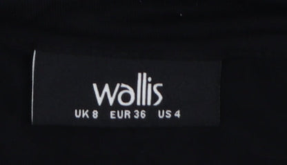 Wallis Women’s Black Lace Hem Tunic Blouse UK 8 Viscose Mix 3/4 Sleeve