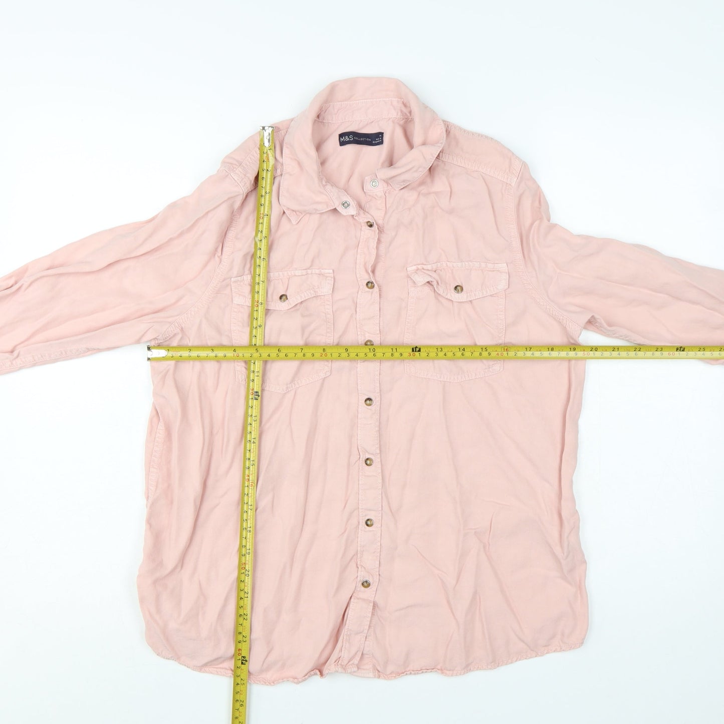 Marks and Spencer Women Pink Lyocell Button-Up Long Sleeve Shirt Size 14