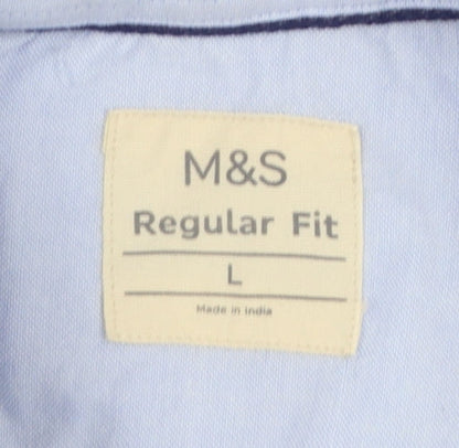 Marks and Spencer Men’s Blue Regular Fit Cotton Button-Up Shirt L