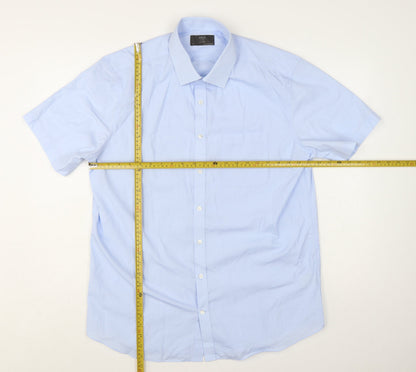 Marks and Spencer Men's Blue Tailored Short Sleeve Dress Shirt 17in Collared