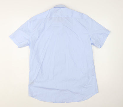Marks and Spencer Men's Blue Tailored Short Sleeve Dress Shirt 17in Collared