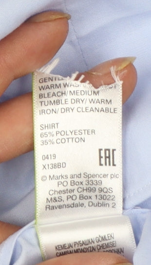 Marks and Spencer Men's Blue Tailored Short Sleeve Dress Shirt 17in Collared
