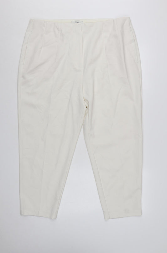 Marks and Spencer Women Ivory Trousers Size 20 Regular Polyester Blend Smart Style
