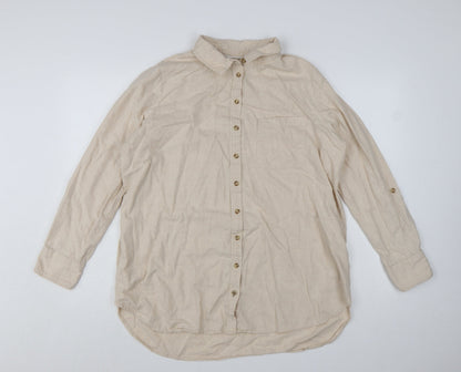 Fat Face Womens Beige Button-Up Long Sleeve Cotton Shirt Size 16