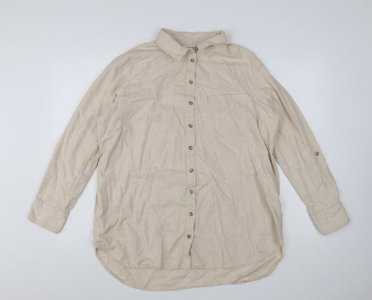 Fat Face Womens Beige Button-Up Long Sleeve Cotton Shirt Size 16