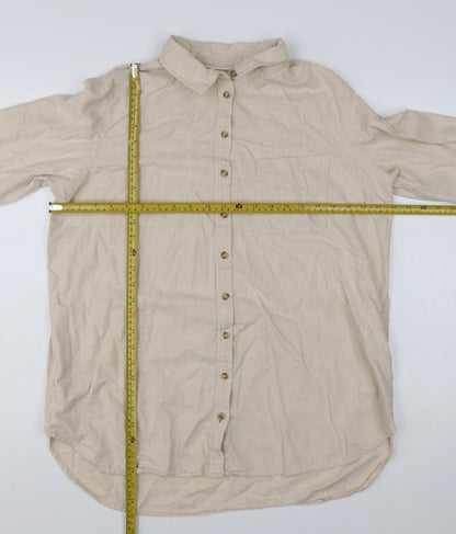 Fat Face Womens Beige Button-Up Long Sleeve Cotton Shirt Size 16