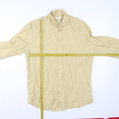 Marks and Spencer Men's Beige Linen Long Sleeve Regular Fit Shirt L