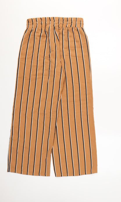 Nasty Gal Womens Brown Striped Wide-Leg Cropped Trousers Size 8