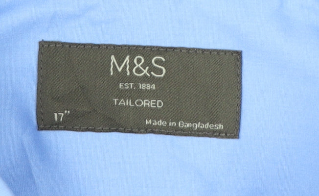 Marks and Spencer Men's Blue Tailored Short Sleeve Dress Shirt 17in